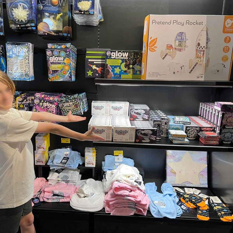 Thumble Baby Care Squiggle Strap and Space Teether Toys in the National Space Centre